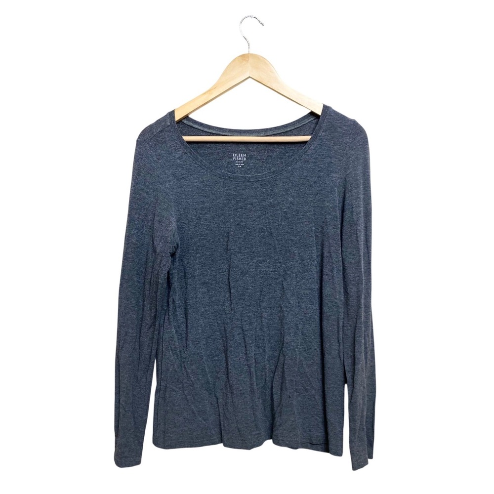 Eileen Fisher Womens Gray Viscose Stretch Scoop Neck Long Sleeve Top PM Petite M